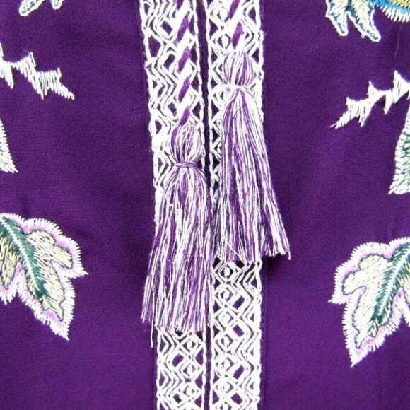 Chicos Purple Embroidered Floral Tassel Tie Front Top Size M 1 Long Sleeve - Picture 4 of 10